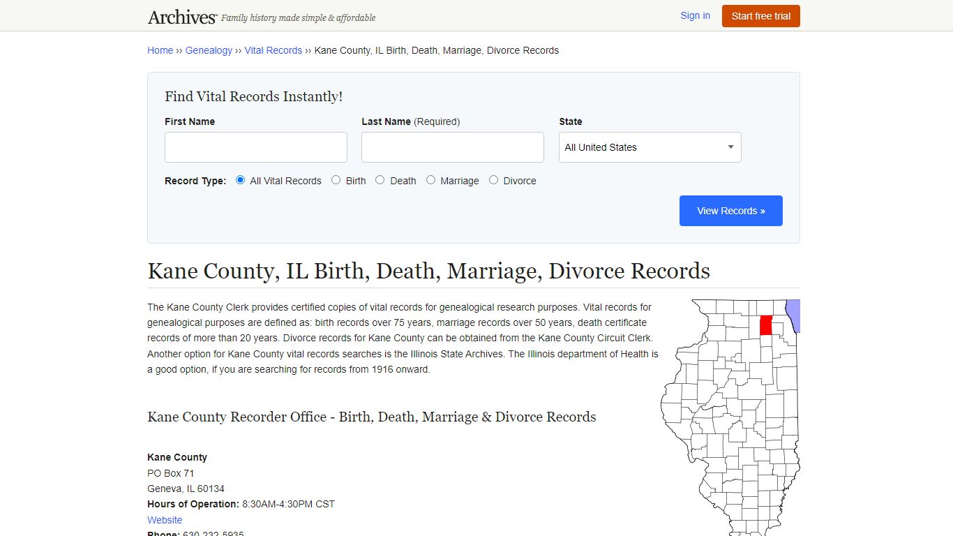 Kane County, IL Birth, Death, Marriage, Divorce Records - Archives.com